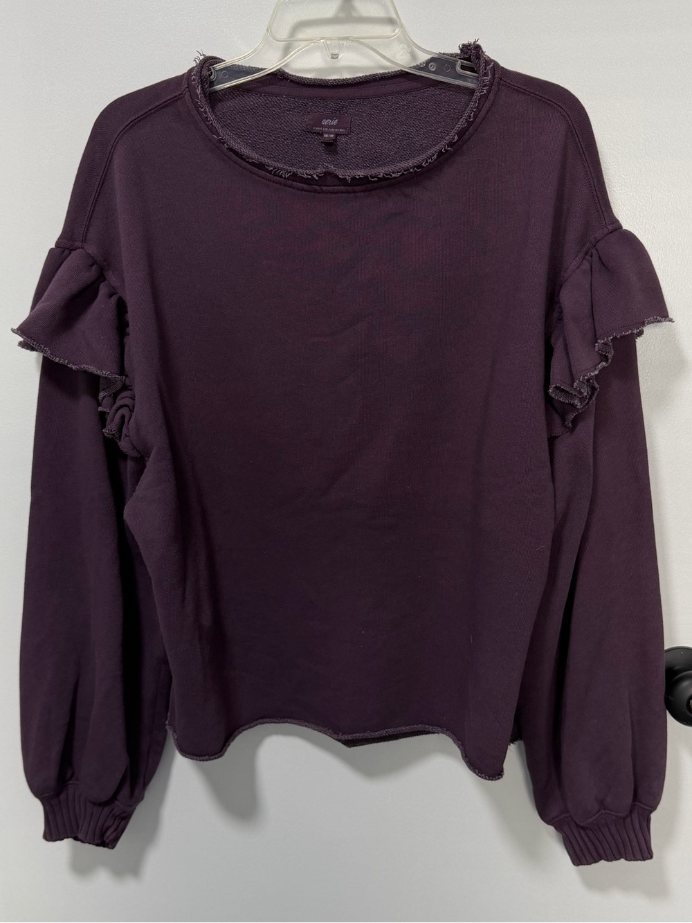 Aerie Sweatshirt with Ruffles on Sleeves | Size XS  | Purple Dark Burgundy